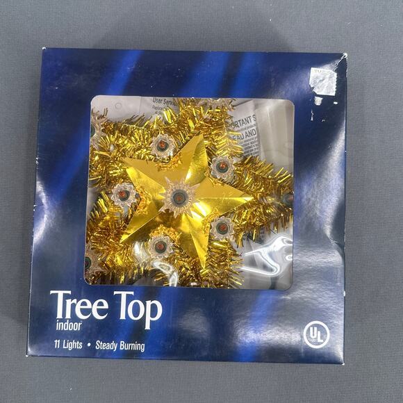 VTG J. Hofert Tree Top 11 Light Gold Star Christmas Topper Indoor Tinsel Kitschy - Picture 3 of 16